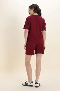 Zivame 2 Mile Fashion Knit Cotton Loungewear Set - Deep Claret — thumbnail 5